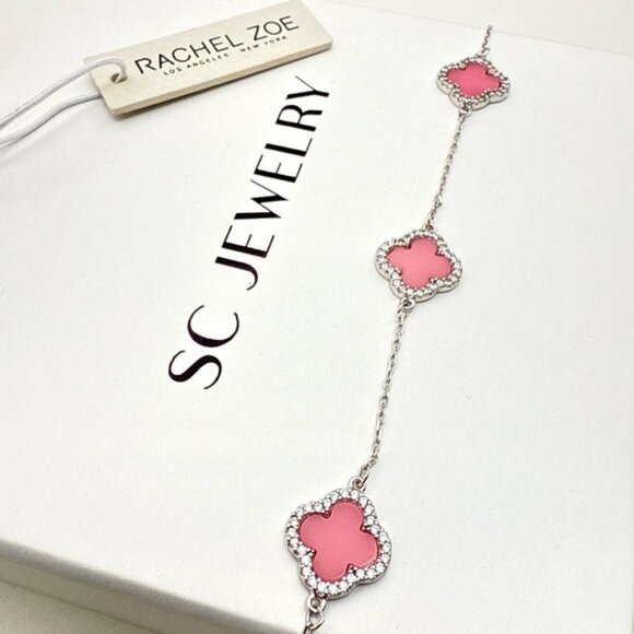 Rachel Zoe Pink Trio Clover Bracelet with Cubic Zirconia - Picture 2 of 9